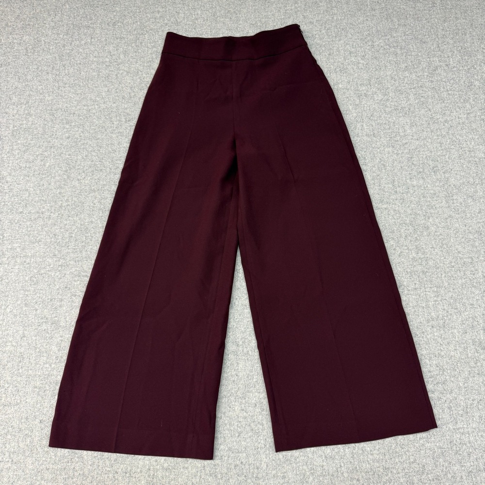 Zara Wide Leg Trousers Size S Burgundy High Waisted Side Zip Dress Pants Spain